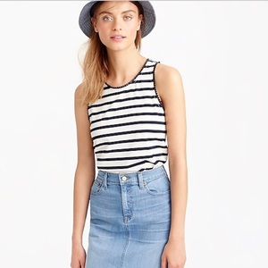 NWT Jcrew leather scallop trim striped tank XXS